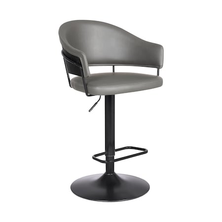 Armen Living Brody Adjustable Height Swivel Gray Faux Leather and Black Wood and Metal Base Bar Stool LCBOBABLGR